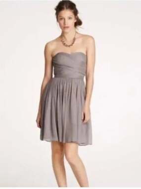 NEW J. Crew Arabelle Gray 100% Silk Chiffon Strapless Bridesmaid Cocktail Dress